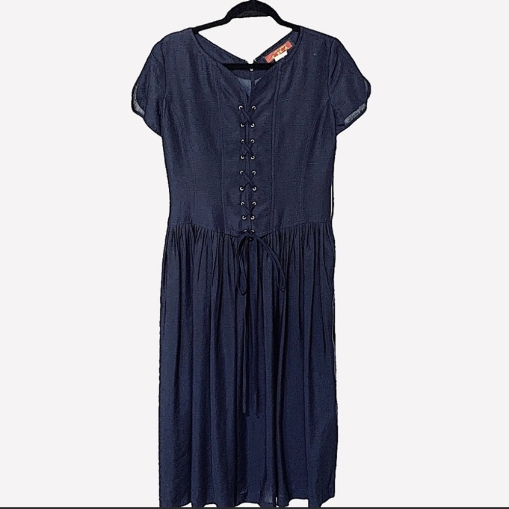 ART Work Korean Made Navy Midi Dress